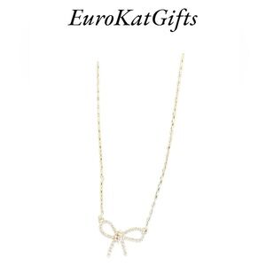 J Crew Elegant Gold Bow Necklace with Pearl Accents NEW Gift for her